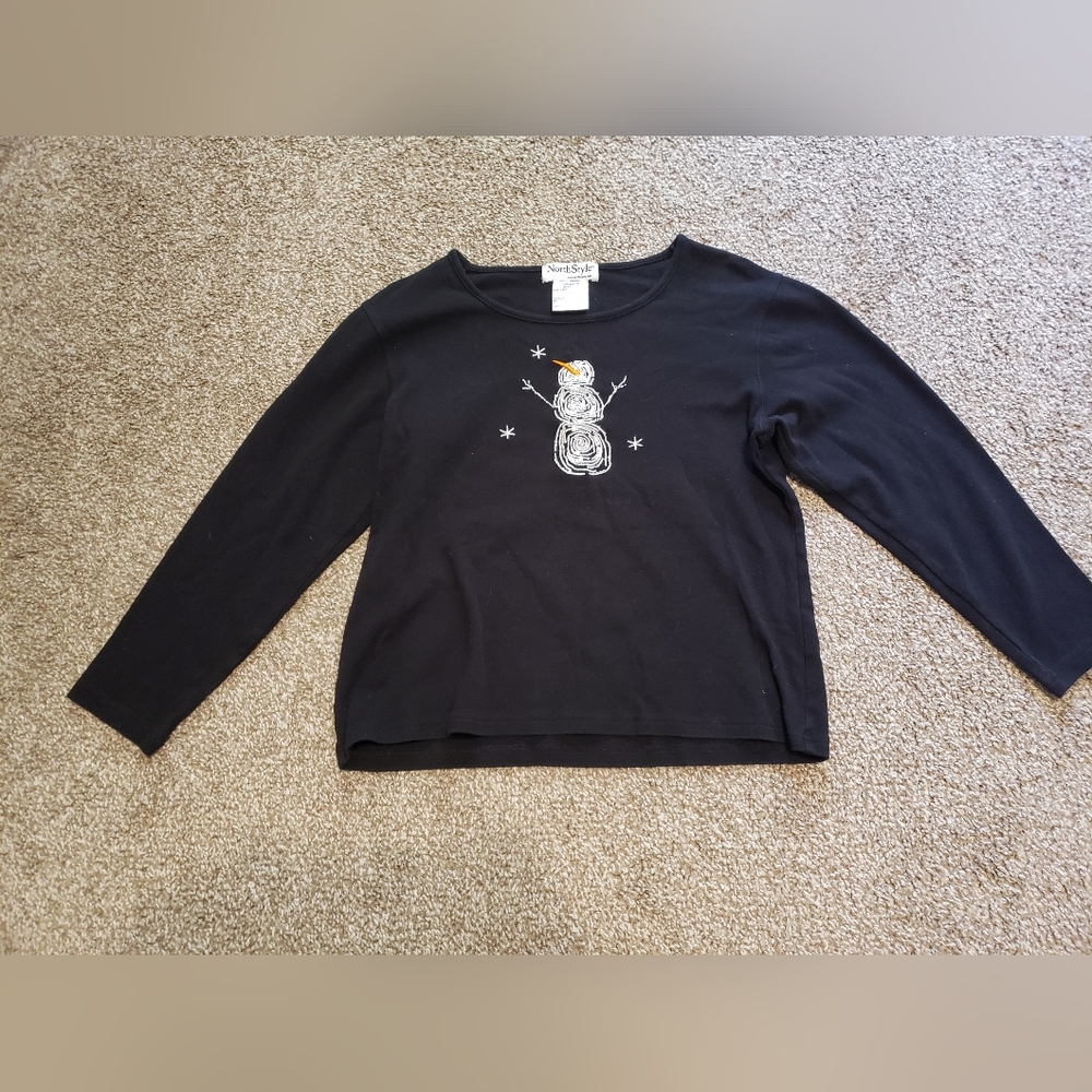 Northstyle Black Long Sleeve Snowman Shirt Size Medium